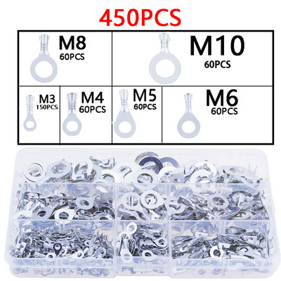 150/300/450PCS M3/M4/M5/M6/M8/M10 Gredzena uzgaļi Acis Vara gofrēšanas spailes Kabeļa uzmavas Vadu savienotājs Neizolēts sortimenta komplekts