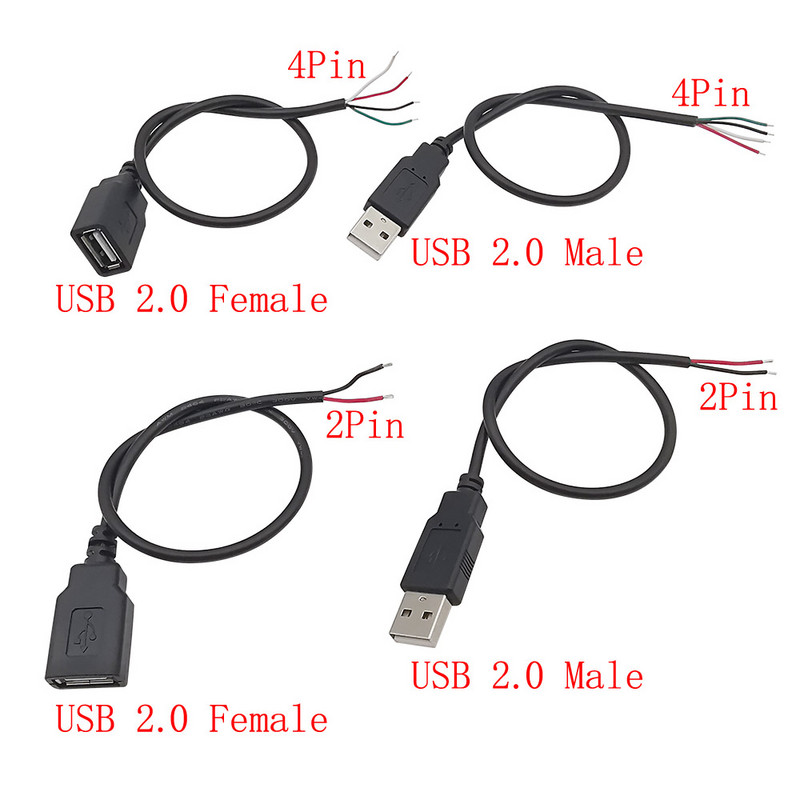 0,3 m/1 m/2 m 5 V USB kabel za napajanje 2/4 pinski USB 2.0 tip A muški utikač/ženska utičnica punjač, produžni priključak kabela za punjenje
