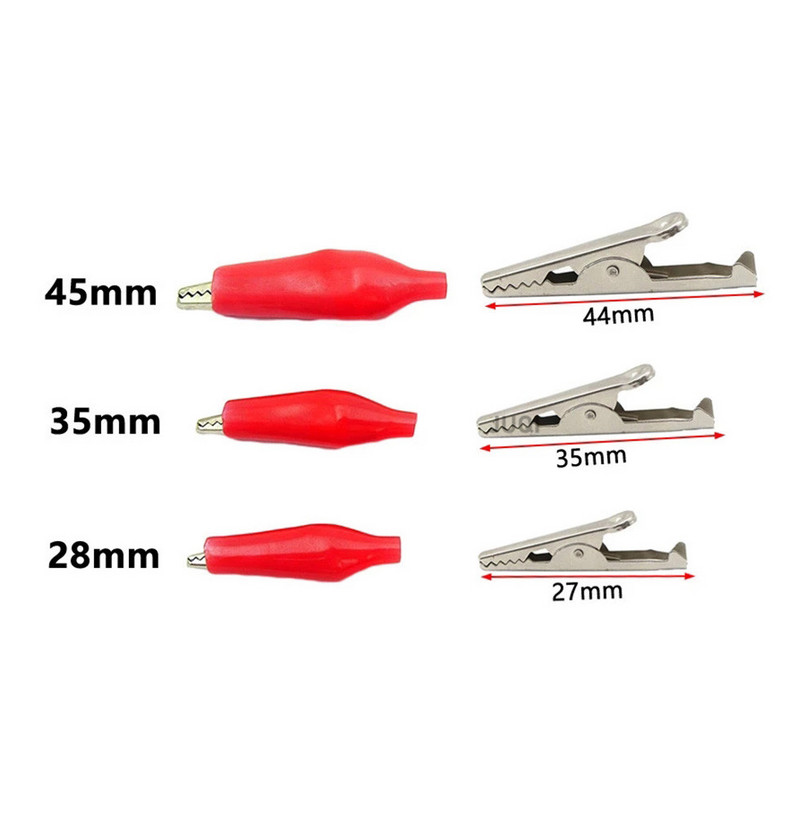 10gab/partija Izolētas krokodila skavas plastmasas roktura kabeļa vadu pārbaude metāla aligatora skavas Skavas 28mm 35mm 45mm garums