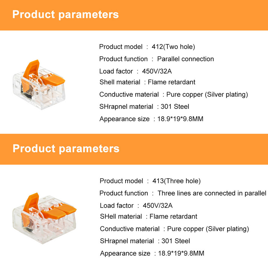 0,4 mm-es mini gyors univerzális vezetékcsatlakozó Easy Quick Wiring autó- és napenergia-terminál 412 413 414 415