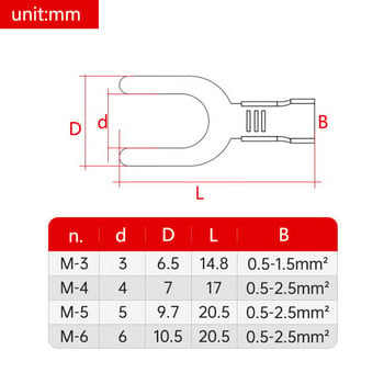 100Pcs M3 M4 M5 M6 Brass Fork Spade U-Type Non-Isolated Wire Connector Ακροδέκτης γείωσης ηλεκτρική πτύχωση 0,5-2,5mm