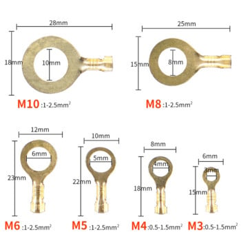 150/300/450PCS M3/M4/M5/M6/M8/M10 пръстеновидни накрайници Очи Медни накрайници за кримпване Кабелна накрайник Съединител за проводник Неизолиран асортиментен комплект