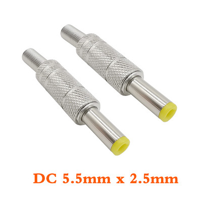 2/5/10kom Srebrni metalni 5,5x2,1 mm/5,5 mm x 2,5 mm DC muški utični utični konektor s opružnom žutom glavom 5,5*2,1/5,5*2,5 mm DC099