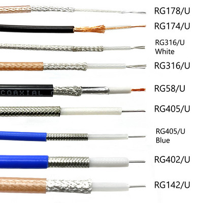 НОВ RF коаксиален кабел RG178 RG174 RG316 RG58 RG142 RG405 RG402 проводник с ниска загуба 50 ома дълъг 1 метър