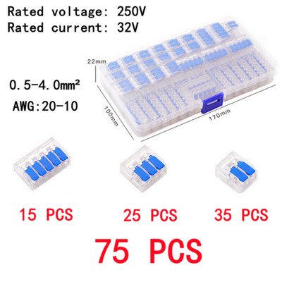 Kutija od 30-75 kom, električni brzi konektor, priključni terminalni blok, mini brzi žičani konektor, završetak kabela, 0,4-6,0 mm