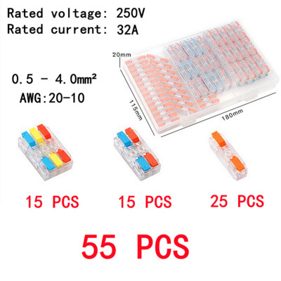 Kutija od 30-75 kom, električni brzi konektor, priključni terminalni blok, mini brzi žičani konektor, završetak kabela, 0,4-6,0 mm