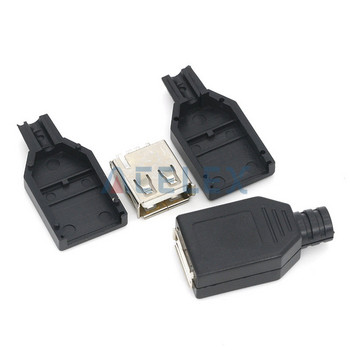 10 бр. Тип A мъжки женски USB 4-щифтов конектор за гнездо с черен пластмасов капак Тип-A комплекти Направи си сам