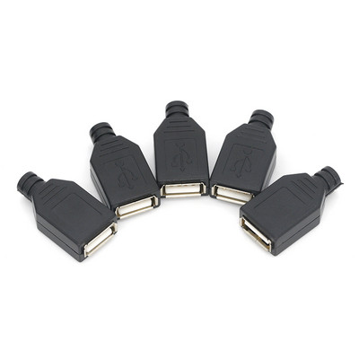 10 gab A tipa vīriešu sieviešu USB 4 kontaktu kontaktligzdas savienotājs ar melnu plastmasas vāciņu, A tipa DIY komplekti