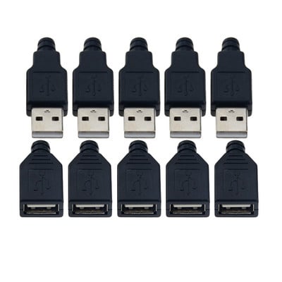 10 τεμ. Αρσενικό θηλυκό USB 4 pin βύσμα υποδοχή υποδοχής με μαύρο πλαστικό κάλυμμα τύπου A κιτ DIY