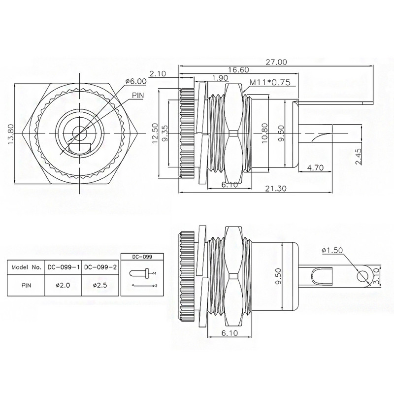 5 buc DC-099 5,5 x 2,1 mm mufă femelă mufă conector pentru montare pe panou Adaptor metal pentru mufă DC 5,5 x 2,1 mm și capac impermeabil