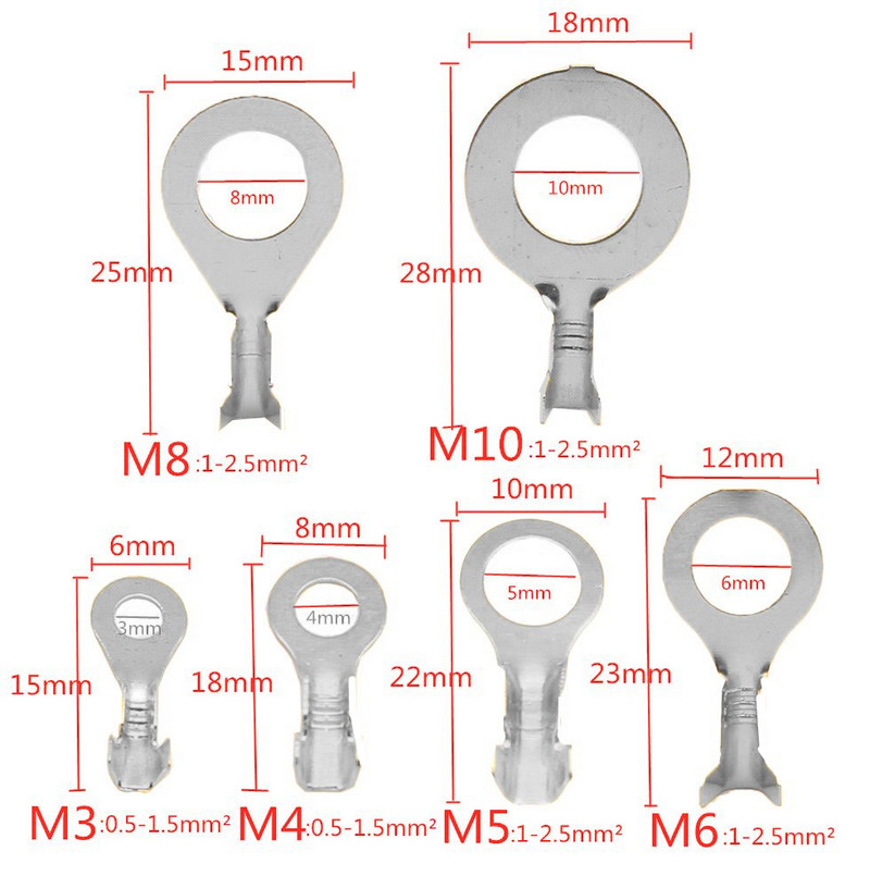 150/540 KOM M3/M4/M5/M6/M8/M10 Prstenaste ušice Oči Bakrene stezaljke Kabelska papučica Konektor za žice Neizolirani set asortimana