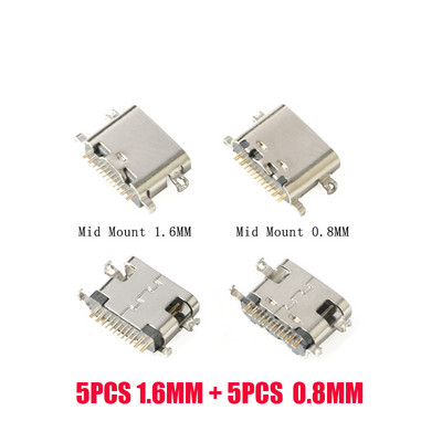 10kom USB-3.1 USB konektor Tip C Horizontalni srednji nosač 16P Ženski 1,6 mm kroz ploču 0,8 mm za adapter punjača DIY Tip C
