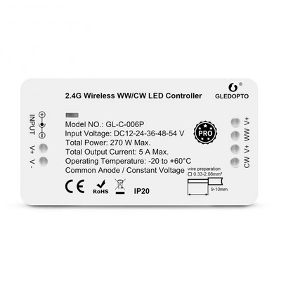 Tuya Zigbee 3.0 GLEDOPTO WW/CW LED Strip Controller 5A DC 12-54V Kompatibilan s Hub Bridge Tuya Alexa App Daljinsko upravljanje glasom