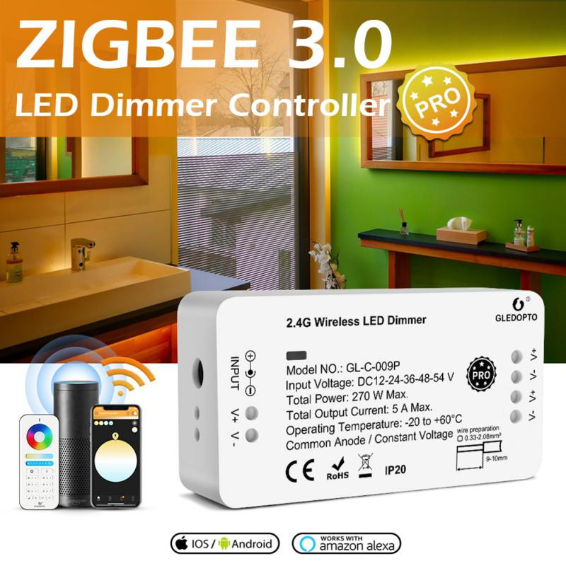 Tuya Zigbee 3.0 GLEDOPTO WW/CW LED Strip Controller 5A DC 12-54V Kompatibilan s Hub Bridge Tuya Alexa App Daljinsko upravljanje glasom
