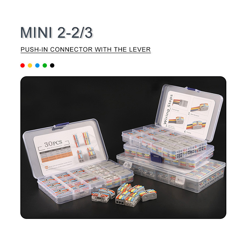 Mini 2/3 pinski vodič u kutiji s brzim utičnim žičanim konektorom Univerzalni kompaktni terminalni blok za ožičenje električnog kabela s polugom