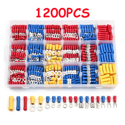 280/480/1200Pcs Assorted Spade Terminals Insoled Cable Splice Butt Connector Σετ πιρουνιού δακτυλίου πτύχωσης ηλεκτρικού καλωδίου Κιτ δακτυλίου προεξοχής