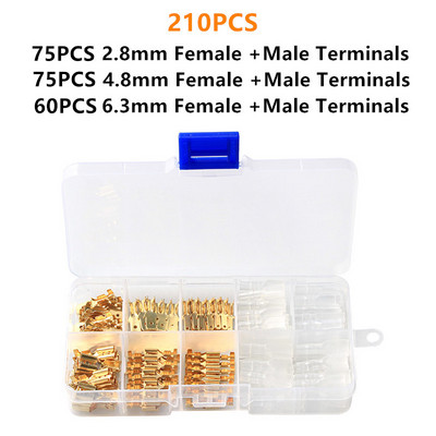 270 gab. 2,8/4,8/6,3 mm izolēts vīrišķais vadu savienotājs Elektrības vadu gofrēšanas spailes Lāpstas savienotāju dažāds komplekts