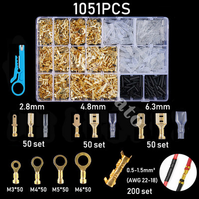 135/540/1051PCS muški ženski konektor žičane stezaljke za stezanje žice s izolacijskim rukavom Komplet asortimana 2,8 mm/ 4,8 mm/6,3 mm