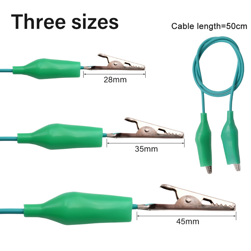 10 komada krokodilske kopče u boji od 50 cm 28 35 45 mm ispitnog kabla za električnu žicu, dvostrane aligatorske kopče. DIY premosni kabel za napajanje