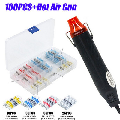 100/800KOM Vodootporni termoskupljajući stezaljke za lemljenje za spajanje električnih žica kabela Komplet terminala s pištoljem za vrući zrak