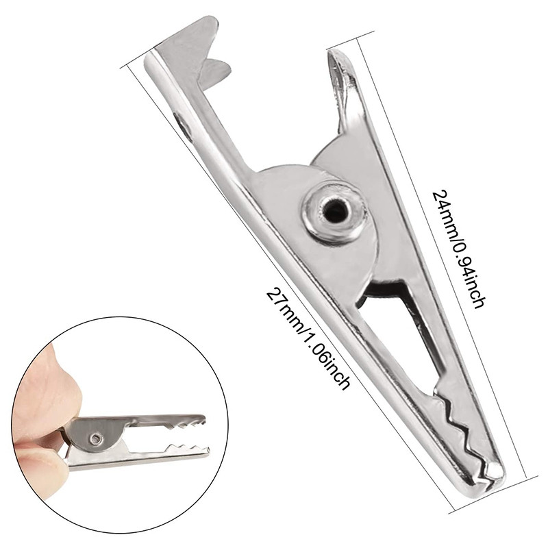 100 KOM 1,06 IN / 27 mm mini metalne aligatorske stezaljke, stezaljke u obliku krokodila Srebrne stezaljke presvučene poniklanom oprugom.