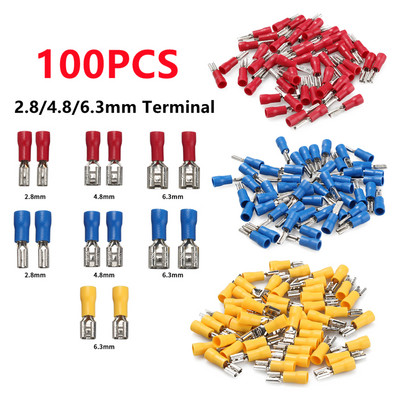 100/50Pcs 2,8mm 4,8mm 6,3mm μονωμένη στεγανοποίηση συρμάτινη σύνδεση θηλυκού ακροδεκτών σύσφιξης σετ ακροδεκτών ηλεκτρικής πτύχωσης