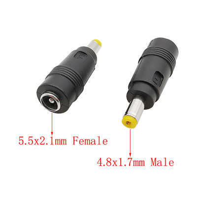 Līdzstrāvas barošanas vīrišķais-sieviešu adapteris 6,0x4,4mm 6,3x3,0mm 5,5x2,5mm 5,5x2,1mm 5,5x1,7mm 4,8x1,7mm 4,0x1,7mm 3,5x1,35 mm klēpjdatora savienotājs