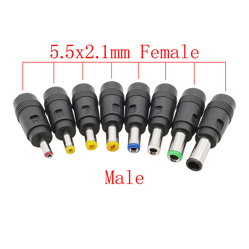Līdzstrāvas barošanas vīrišķais-sieviešu adapteris 6,0x4,4mm 6,3x3,0mm 5,5x2,5mm 5,5x2,1mm 5,5x1,7mm 4,8x1,7mm 4,0x1,7mm 3,5x1,35 mm klēpjdatora savienotājs