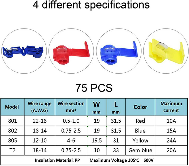 60/120/240/360 gab Scotch Lock Gofrēšanas spailes Elektrisko kabeļu savienotāji Ātri ātri savienojami bloķēšanas vadu spailes Gofrēšanas komplekta komplekts