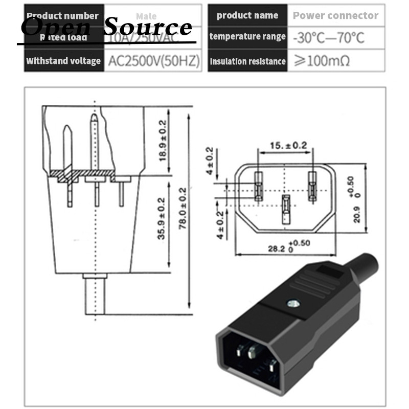 10A US AC250V 10A 3pin IEC C13 Napajanje Utičnica Adapter muški utikač & ženski utikač Ponovljivi kabelski konektor