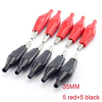10 gab. 28MM 35MM metāla aligatora skava krokodila elektriskās skavas testēšanas zondes mērītājs melns sarkans plastmasas bagāžnieks DIY automašīnas akumulators
