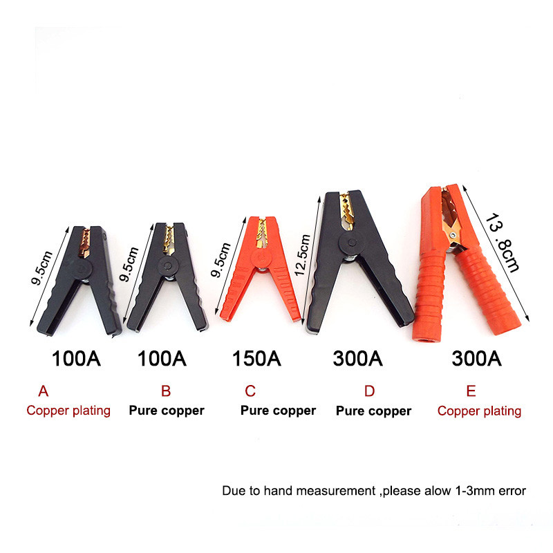 100A 300A lieljaudas vara aligatora spailes spailes elektriskā akumulatora krokodila skavas testa savienotājs džempera kabeļu pastiprināšanai