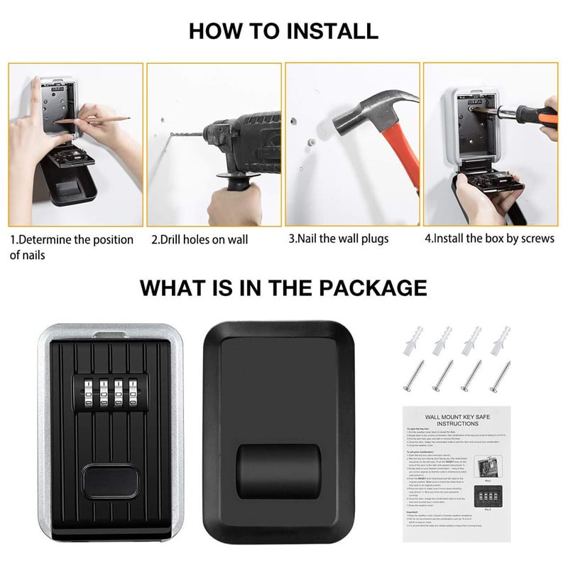 Zidni nosač za pohranu ključeva Tajna kutija Organizator 4-znamenkasta kombinacija lozinke Sigurnosni kod Brava bez ključa Kućni ključ Sef caja fuerte