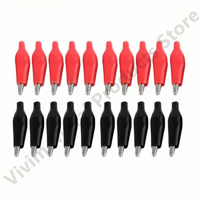 10PCS 28mm Metal Alligator Clip G98 Crocodile Electrical Clamp Testing Meter Probe Black Red with Plastic Boot Car Auto Battery