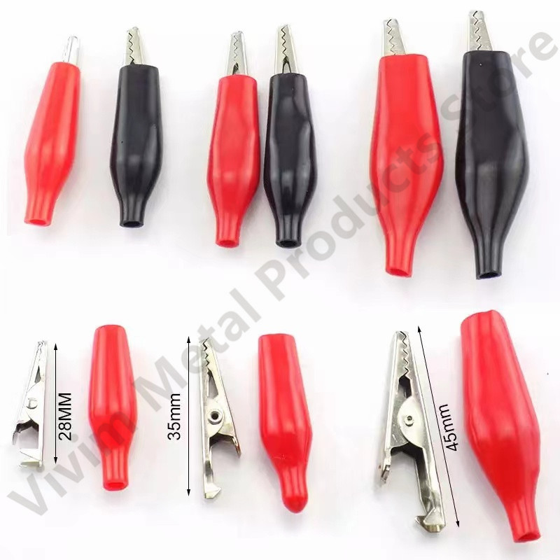 10PCS 28MM metalna aligatorska kopča G98 Krokodilska električna stezaljka Testna sonda Mjerač Crno Crvena s plastičnim prtljažnikom Automobilska baterija