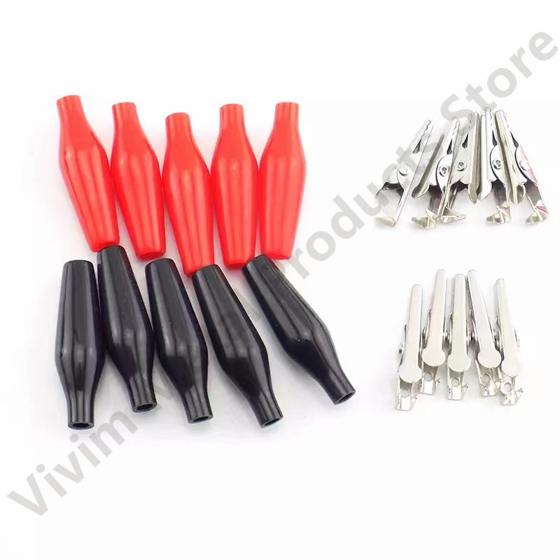 10PCS 28MM metalna aligatorska kopča G98 Krokodilska električna stezaljka Testna sonda Mjerač Crno Crvena s plastičnim prtljažnikom Automobilska baterija