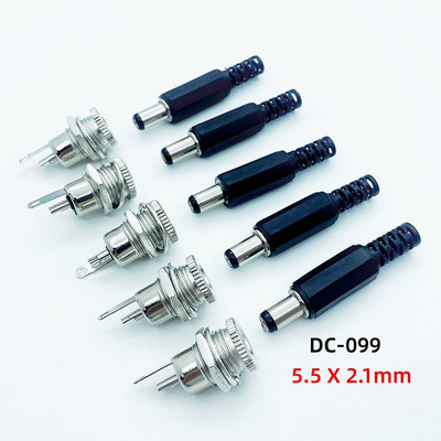 5Gb/5Pair DC099 022 Strāvas ligzda Skrūves uzgriežņu paneļa savienotājs 9mm/14mm vīrišķais līdzstrāvas kontaktdakšas spailes 5,5 mm x 2,1 mm 5,5 mm x2,5 m