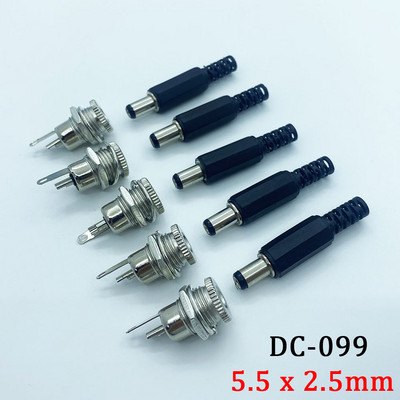 5Gb/5Pair DC099 022 Strāvas ligzda Skrūves uzgriežņu paneļa savienotājs 9mm/14mm vīrišķais līdzstrāvas kontaktdakšas spailes 5,5 mm x 2,1 mm 5,5 mm x2,5 m