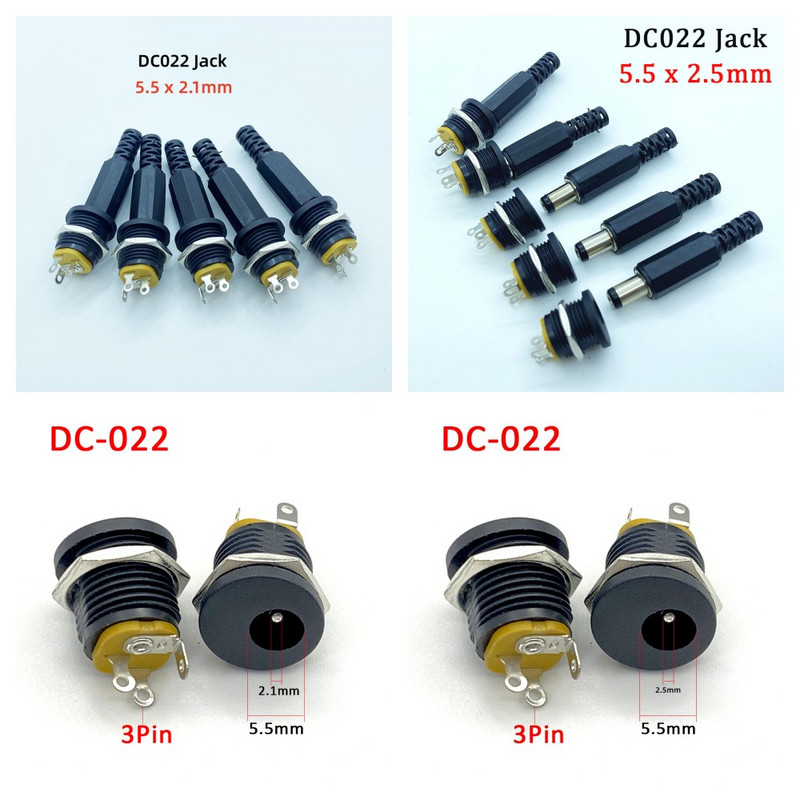 5Gb/5Pair DC099 022 Strāvas ligzda Skrūves uzgriežņu paneļa savienotājs 9mm/14mm vīrišķais līdzstrāvas kontaktdakšas spailes 5,5 mm x 2,1 mm 5,5 mm x2,5 m