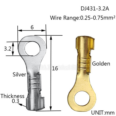 100kom DJ431-6B/3.2A/4.2A/5B/8B/10B/12C Okrugli terminalni blok O-tip ušica Terminali Hladno prešani konektor Bakreni jezičak Nos ožičenja