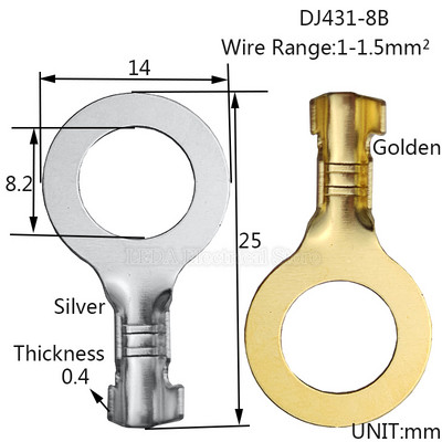 100kom DJ431-6B/3.2A/4.2A/5B/8B/10B/12C Okrugli terminalni blok O-tip ušica Terminali Hladno prešani konektor Bakreni jezičak Nos ožičenja