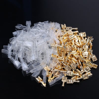 Σετ 200/100Pcs Female Crimp Terminal Connector 2,8/4,8/6,3mm Gold Brass Ηχείο αυτοκινήτου Electric Wire Connectors 22-16 AWG