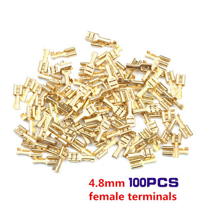 200/100 kom ženski stegnuti terminalni konektor 2,8/4,8/6,3 mm zlatno mesingani set konektora za električne žice za automobilske zvučnike 22-16 AWG