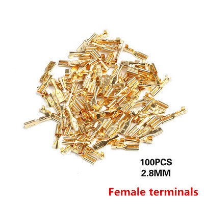 200/100 kom ženski stegnuti terminalni konektor 2,8/4,8/6,3 mm zlatno mesingani set konektora za električne žice za automobilske zvučnike 22-16 AWG