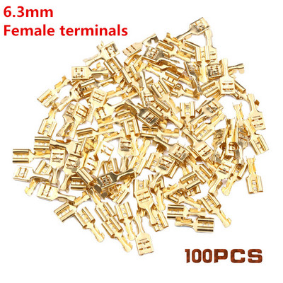 200/100 kom ženski stegnuti terminalni konektor 2,8/4,8/6,3 mm zlatno mesingani set konektora za električne žice za automobilske zvučnike 22-16 AWG