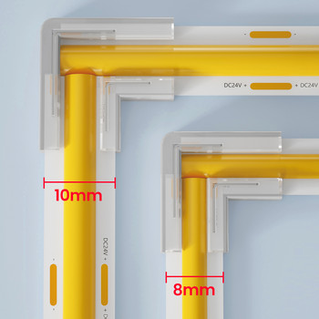 Конектори за LED ленти COB L-образна форма за 8 мм 10 мм 2 пина IP20 90 градуса без запояване на ъгли, комплект за бързо и лесно свързване с висока плътност