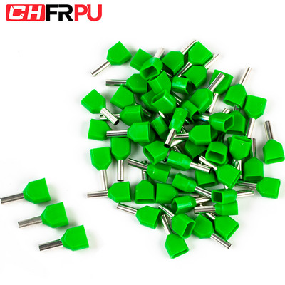 100 gab. Divu vadu caurule 0,5–6,0 mm² auksti presēta gala dubultā uzgaļa caurules formas izolēta cauruļveida spaile