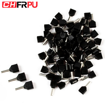 100 gab. Divu vadu caurule 0,5–6,0 mm² auksti presēta gala dubultā uzgaļa caurules formas izolēta cauruļveida spaile