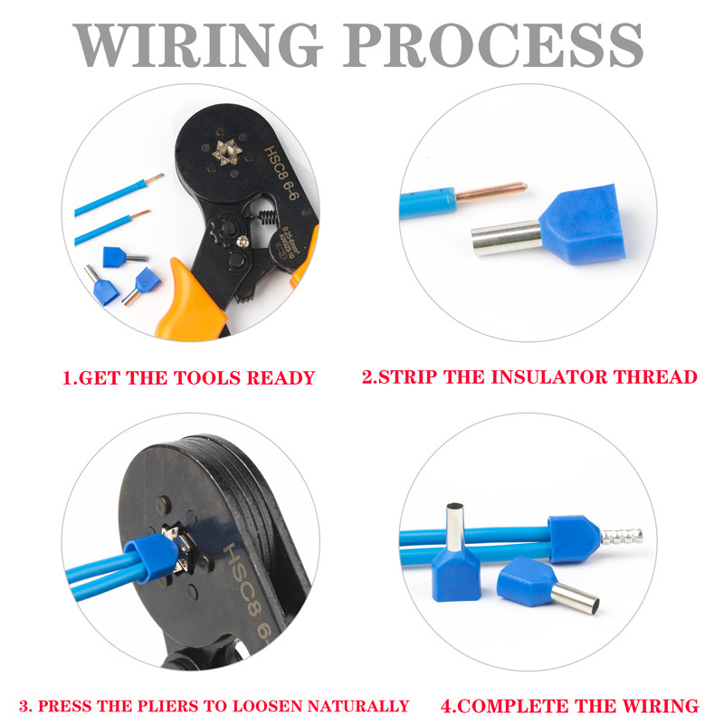 100 gab. Divu vadu caurule 0,5–6,0 mm² auksti presēta gala dubultā uzgaļa caurules formas izolēta cauruļveida spaile