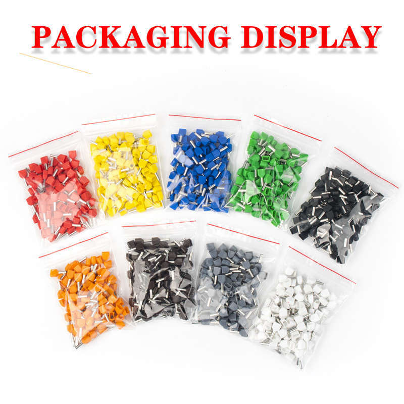 100 gab. Divu vadu caurule 0,5–6,0 mm² auksti presēta gala dubultā uzgaļa caurules formas izolēta cauruļveida spaile